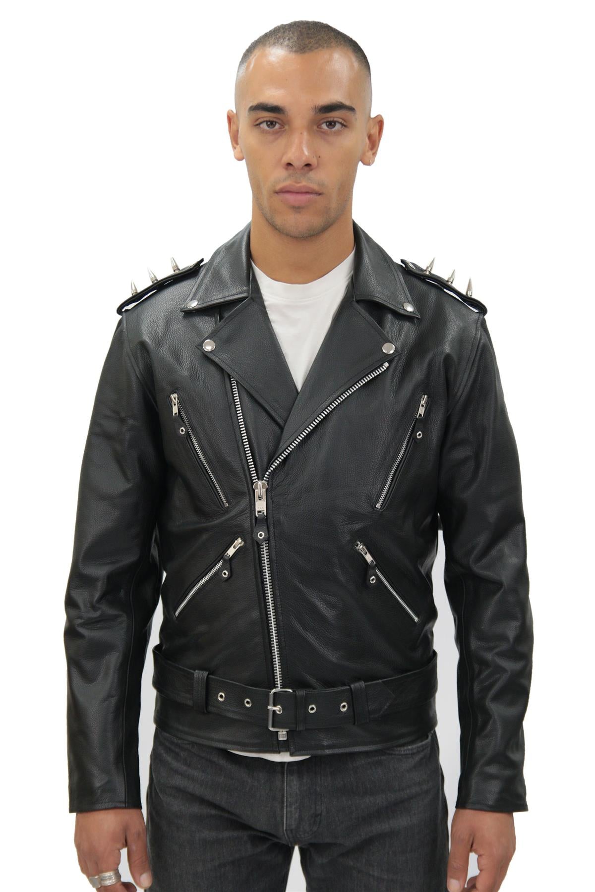 Men's Brando Black ''Ghostrider'' Spiked Leather Biker Jacket