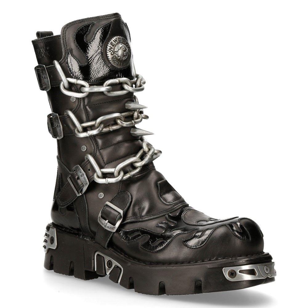 New Rock Black Spiked Mid-Calf Gothic Boots-727-S1 – Infinity Leather