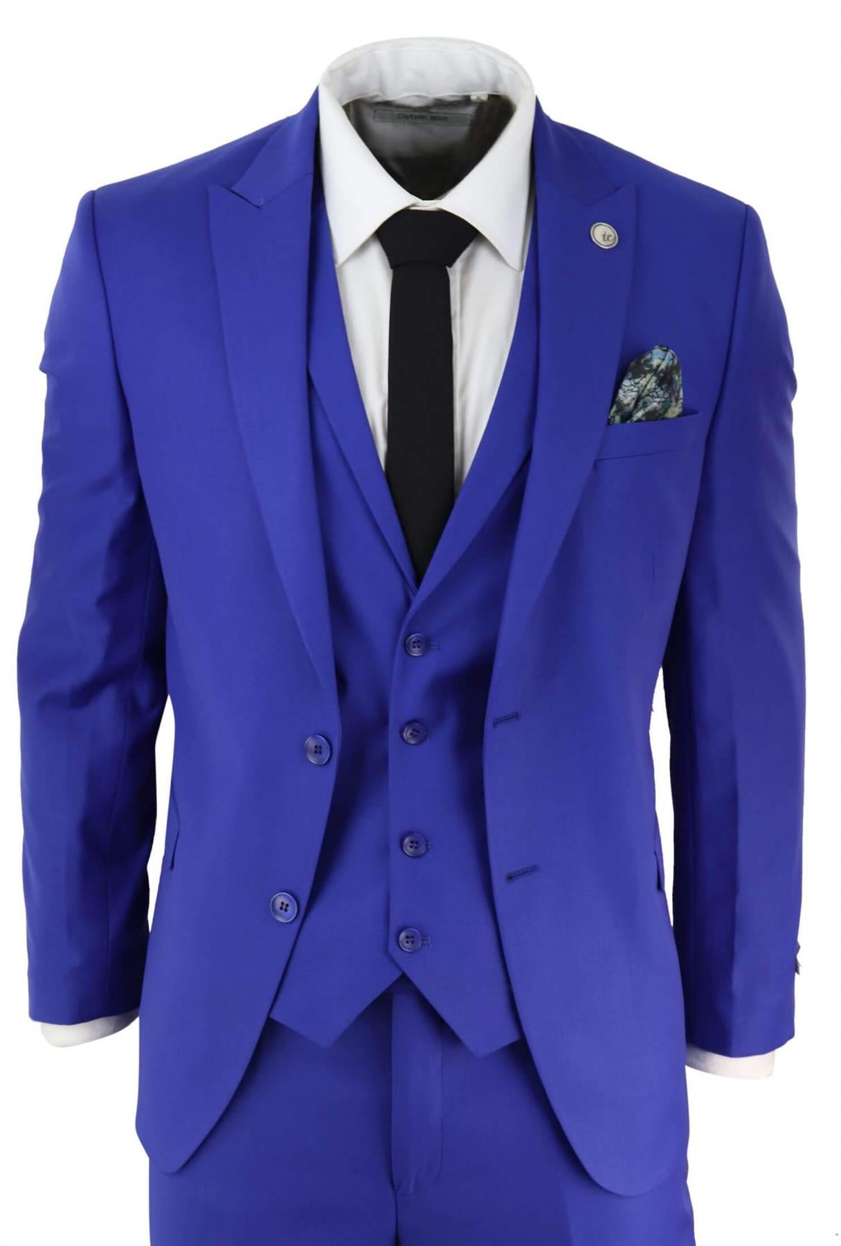 Mens Piece Royal Blue Tailored Fit Complete Suit Best Man Groom