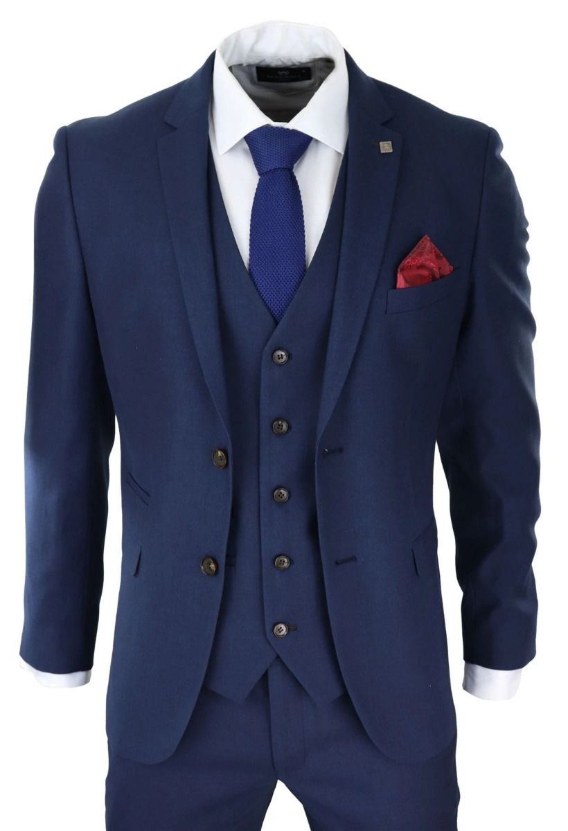 Mens 3 Piece Navy Blue Classic Retro Suit – Infinity Leather