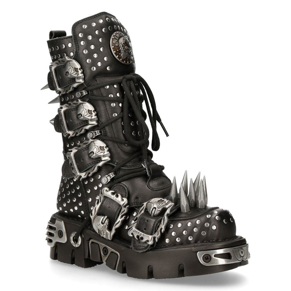 New Rock Black Leather Studded Gothic Boots-1535-S1 – Infinity Leather