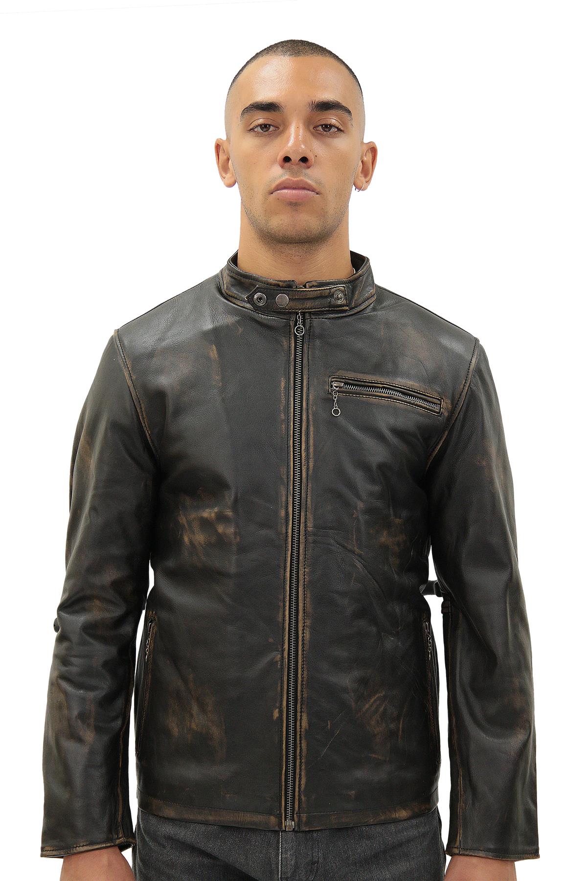 Mens Vintage Black Leather Biker Jacket- Sarajevo – Infinity Leather