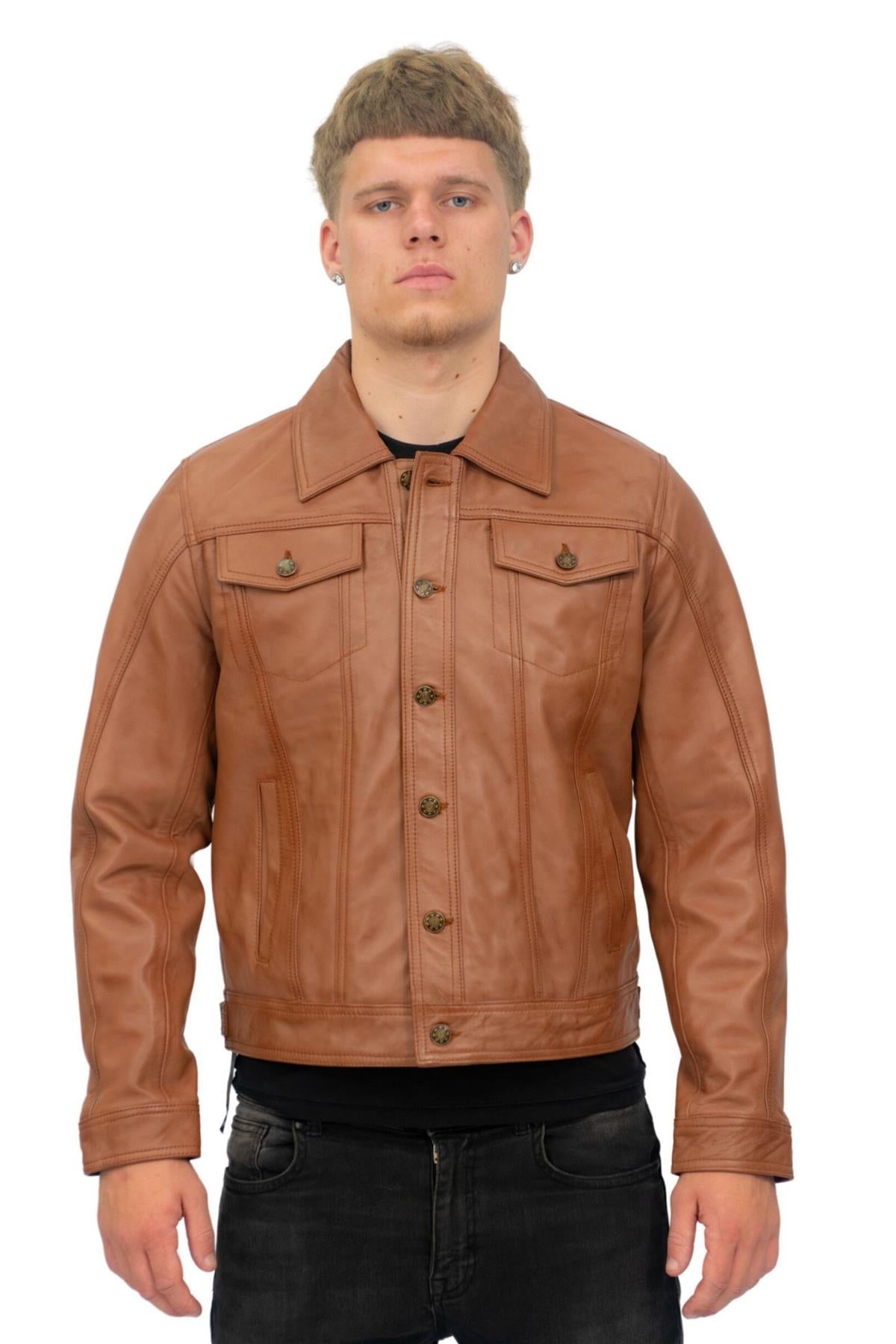 Men's Retro Leather Trucker Jacket-Constantine – Infinity Leather