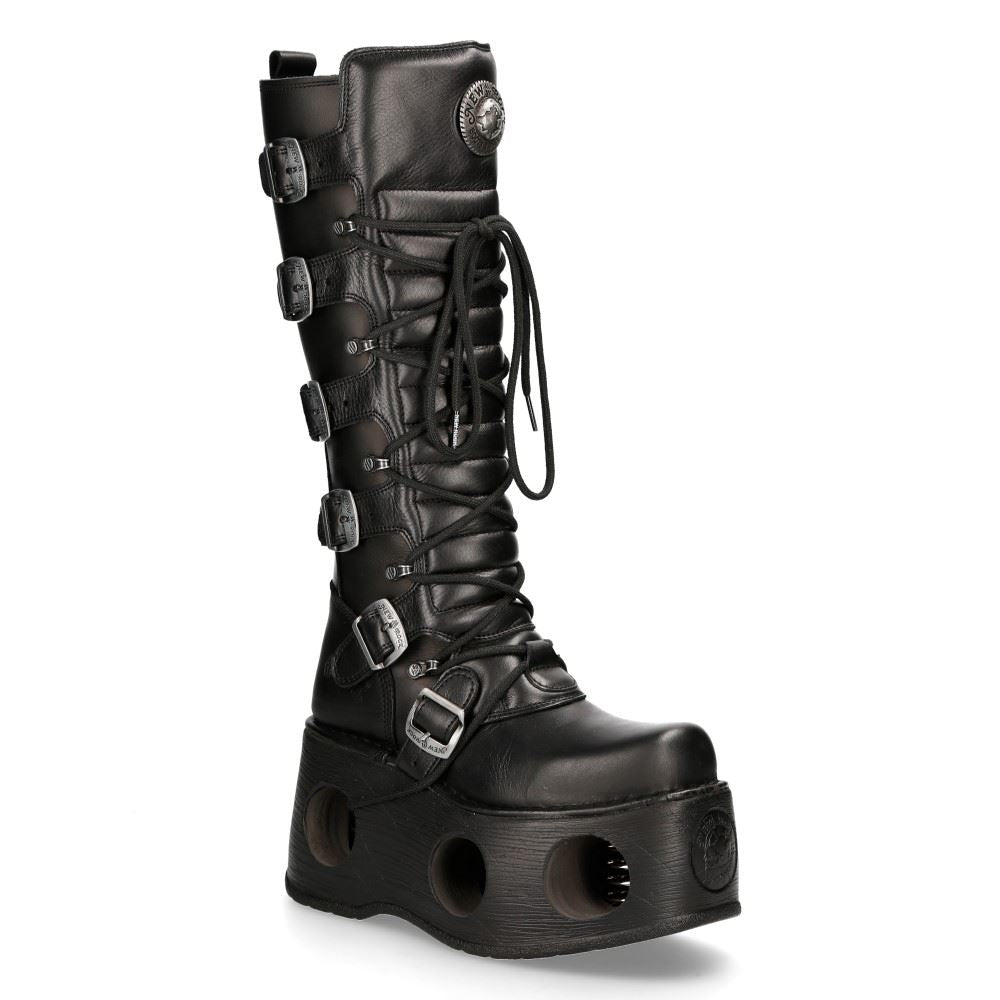 New Rock M-272-S2 Neptuno Metallic Knee High Black Leather Gothic