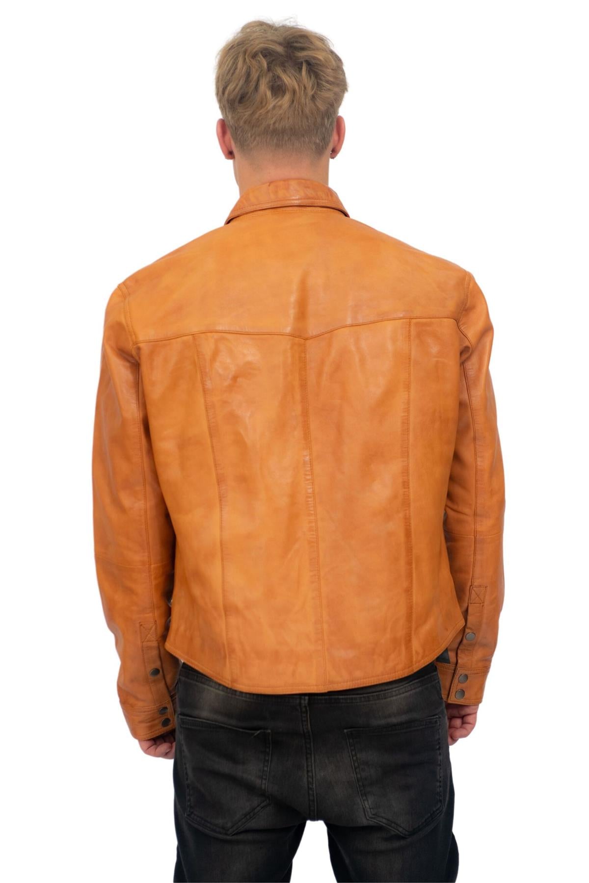 Mens Retro Leather Shirt Jeans Jacket-Beijing