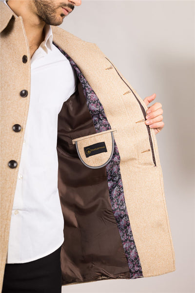 Men's Wool Blend Classic Collar Beige Overcoat