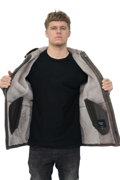 Mens Sheepskin Hooded Parka Coat-Leyland