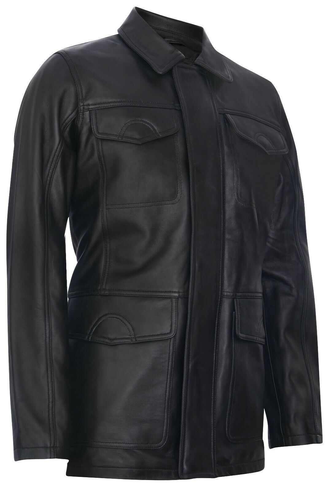 Mens Black Leather Safari Jacket-Porto