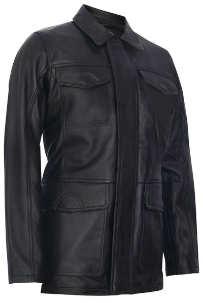 Mens Black Leather Safari Jacket-Porto