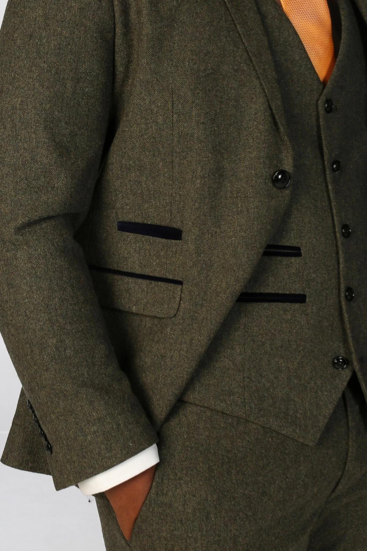 Men's Olive Green Wool Blend Tweed Formal Blazer