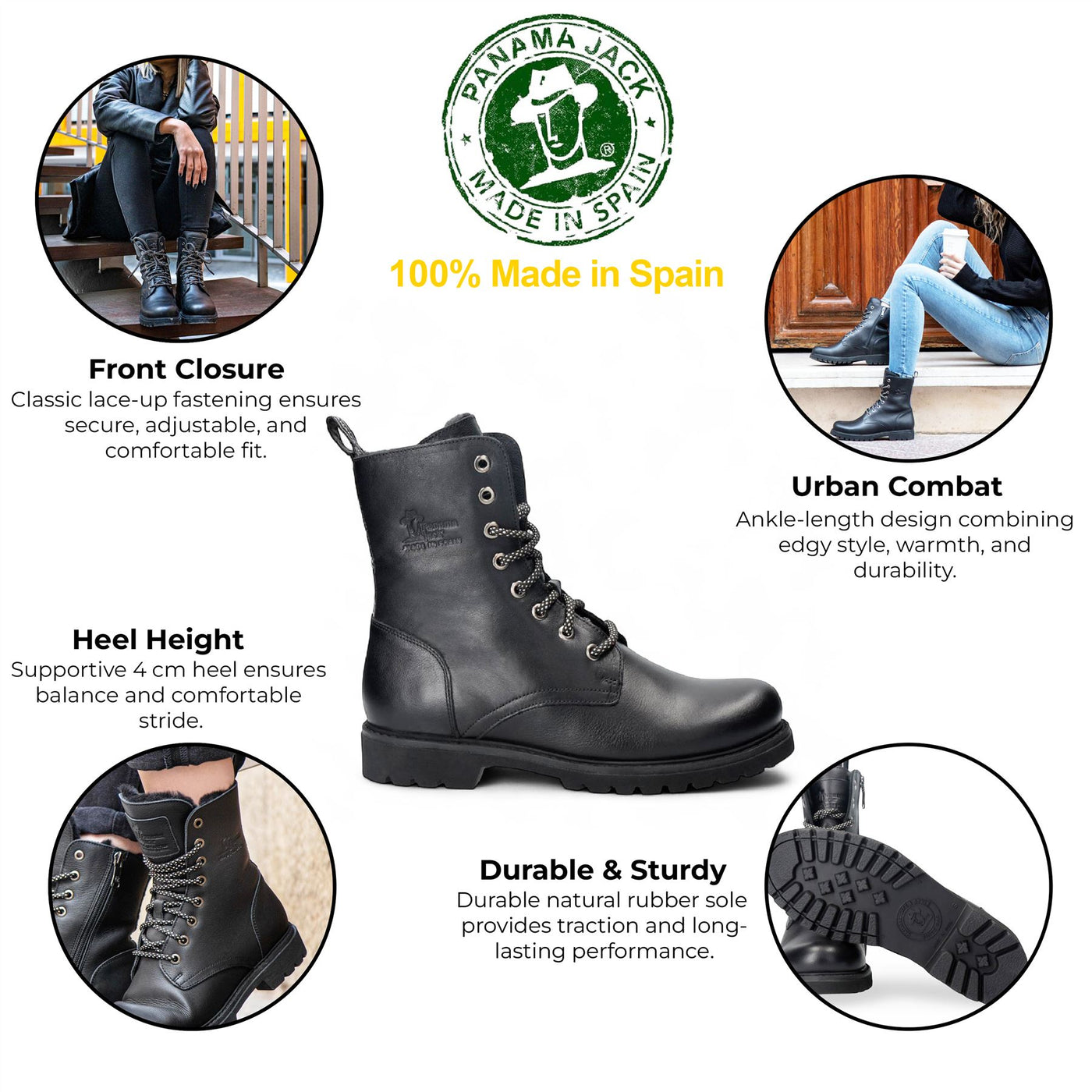 Panama Jack Women's Frisia B1 Black Waterproof Leather Combat Boots