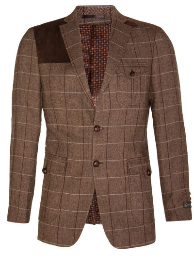 Mens Wool Tweed Shooting Check Hunting Herringbone Blazer Oak Elbow Patch Jacket