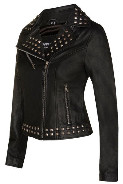 Womens Gothic Biker Leather Jacket with Studs-Bilbao