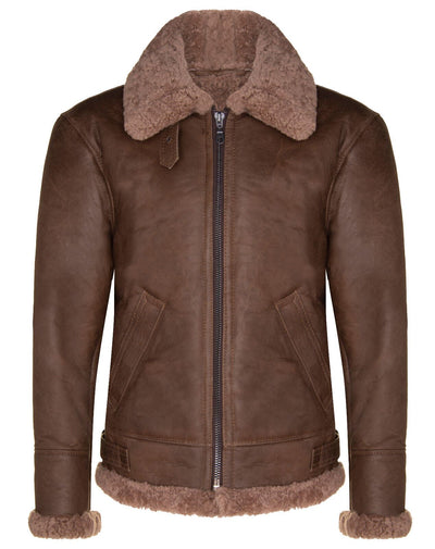 Mens B3 WW2 Sheepskin Leather Flying Aviator Jacket-Houston