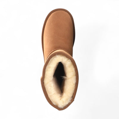 Women's Genuine Sheepskin Chestnut Suede Slip-On Ankle Winter Boots - Dusk