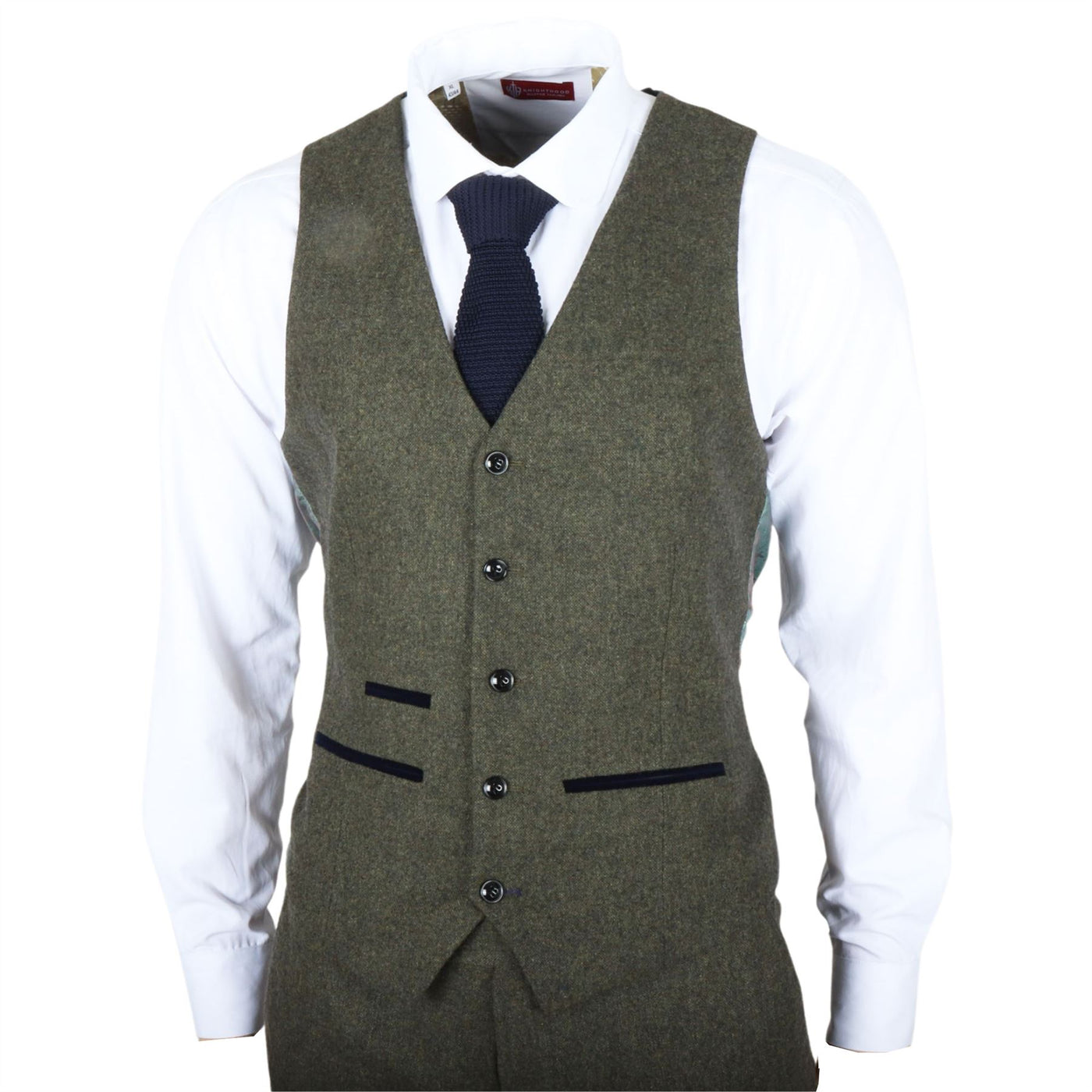 Men's Olive Green Wool Blend Tweed Formal Waistcoats