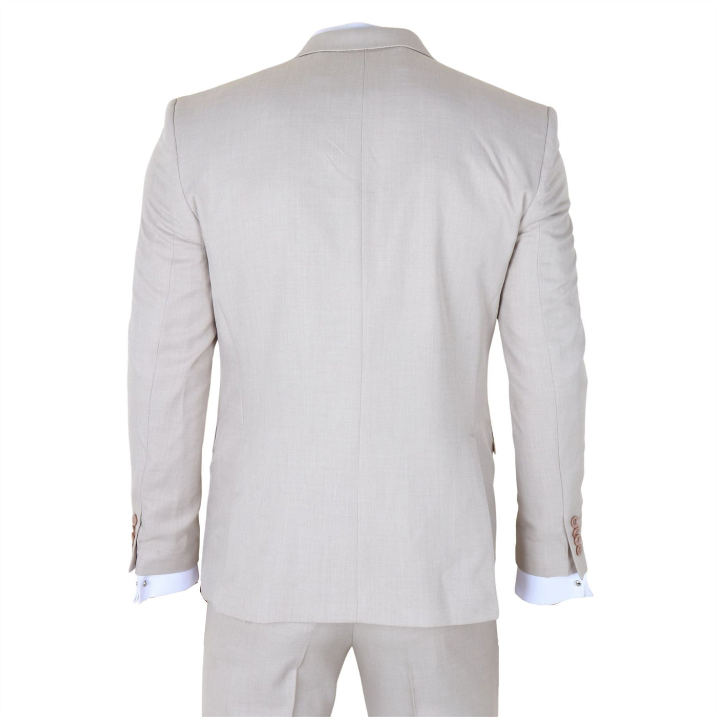 Men's Cream 3-Piece Tailored Fit Formal Wedding Peak Lapel Suit