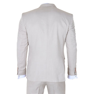 Men's Cream 3-Piece Tailored Fit Formal Wedding Peak Lapel Suit