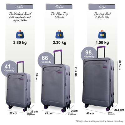 Lightweight Soft Shell 8 Wheels Luggage Travel Cabin Holiday Bags Suitcase Set