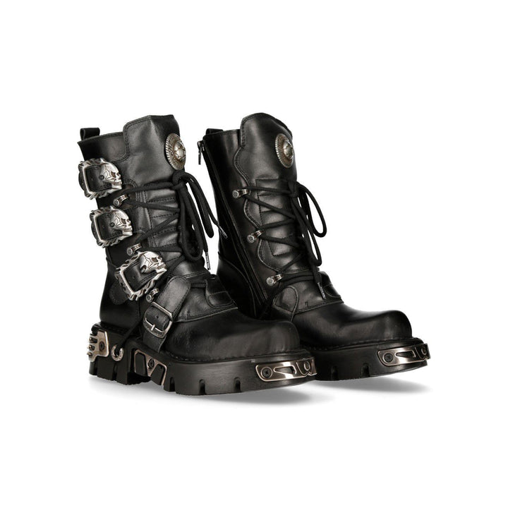 New Rock Black Mid-Calf Gothic Leather Boots-391-S1 – Infinity Leather