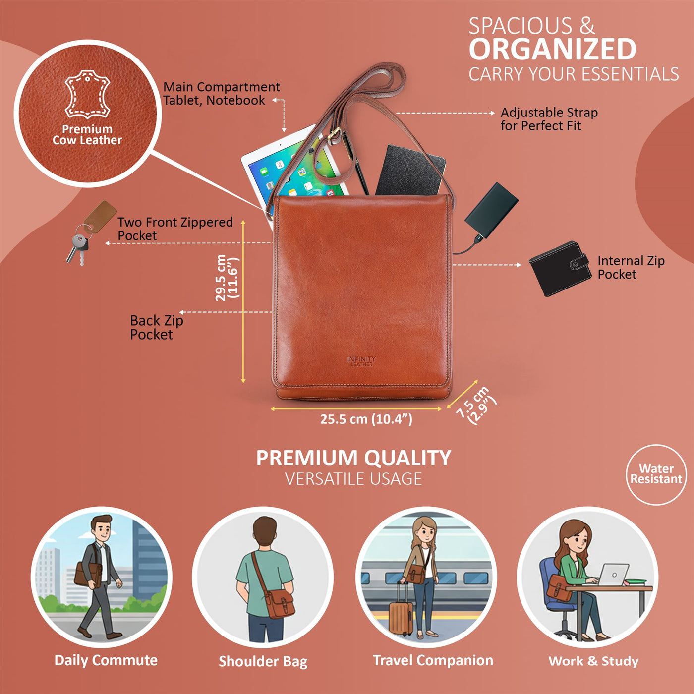 Leather Vintage Messenger Shoulder Crossbody Travel Business Bag - Ranger