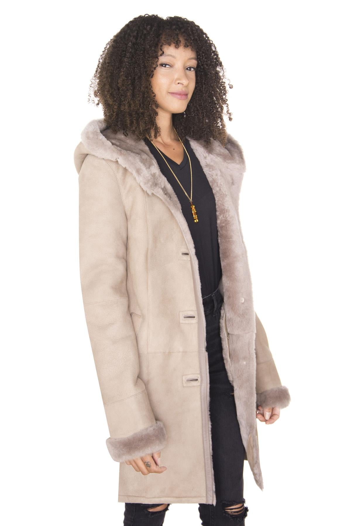 Womens Suede Merino Sheepskin Parka Coat-Tripoli