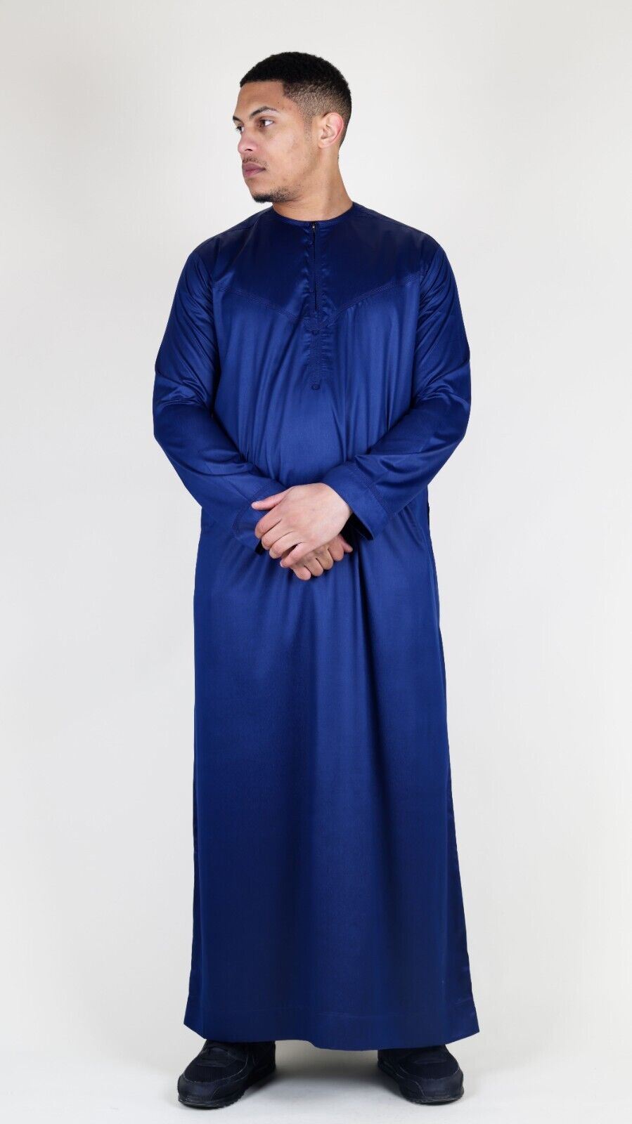 Men's Thobe Robe Satin Emirati Islamic Jubba Eid Slim Fit