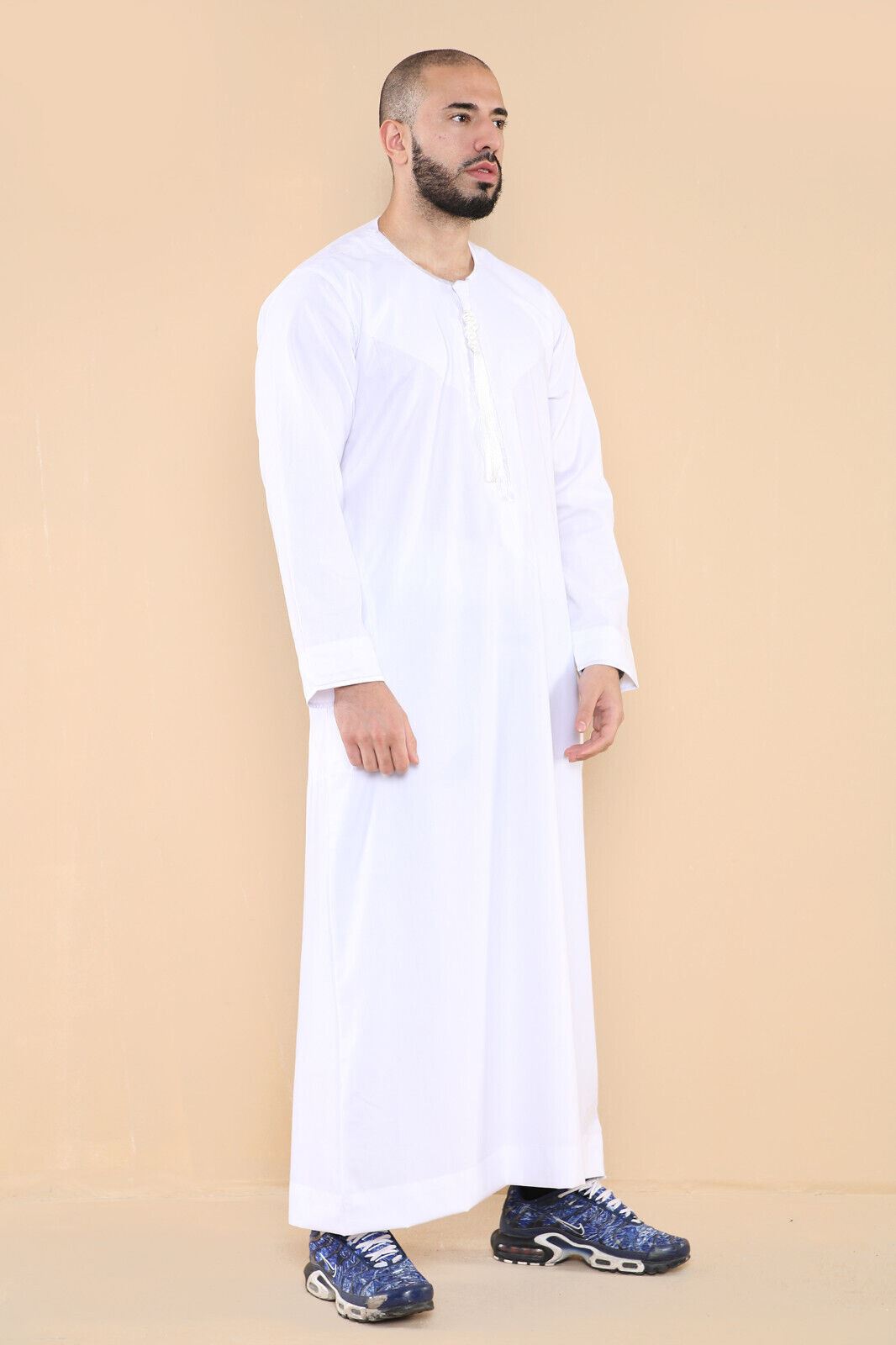 Mens Thobe Jubba Saudi Islamic Arab Eid Emirati Kaftan Jubbah Tassel Robe