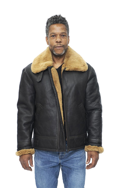 Mens B3 WW2 Leather Sheepskin Aviator Flying Jacket-Hartland