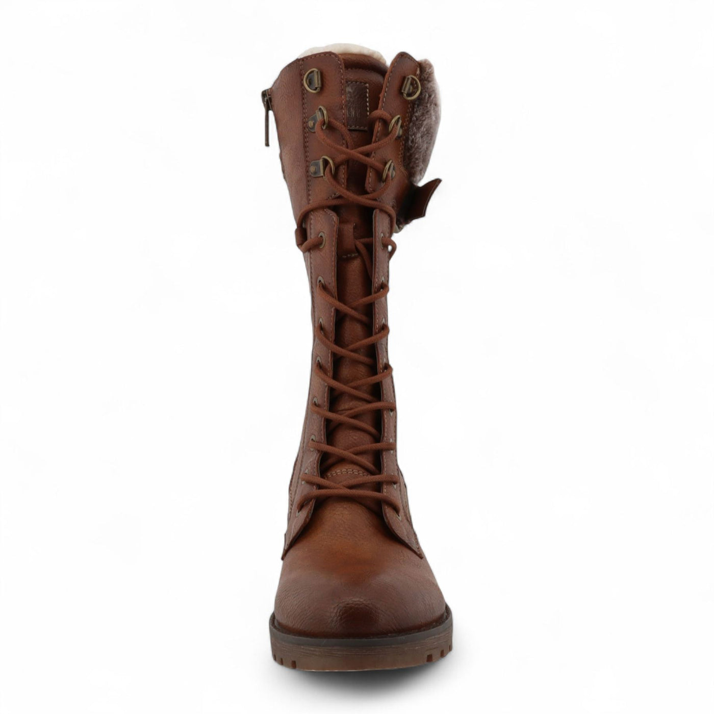 Mustang Women's Brown Mid-Calf Faux Fur Winter Combat Boots