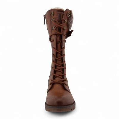 Mustang Women's Brown Mid-Calf Faux Fur Winter Combat Boots