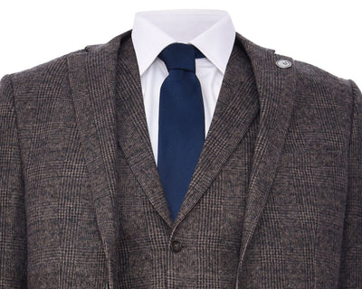 Men's 3 Piece Brown Herringbone Tweed Suit