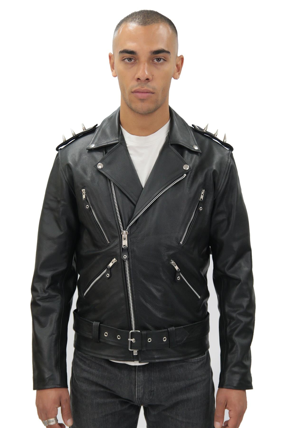 Men's  Brando  Black ''Ghostrider'' Spiked Leather Biker Jacket-Munich