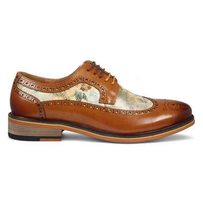 Justin Reess Men's Brown Leather Floral Brogue Shoes - Scott