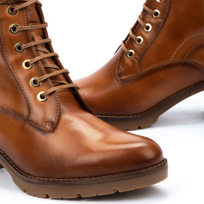 Pikolinos Women’s Brandy Brown Leather Mid-Heel Combat Ankle Boots - Llanes