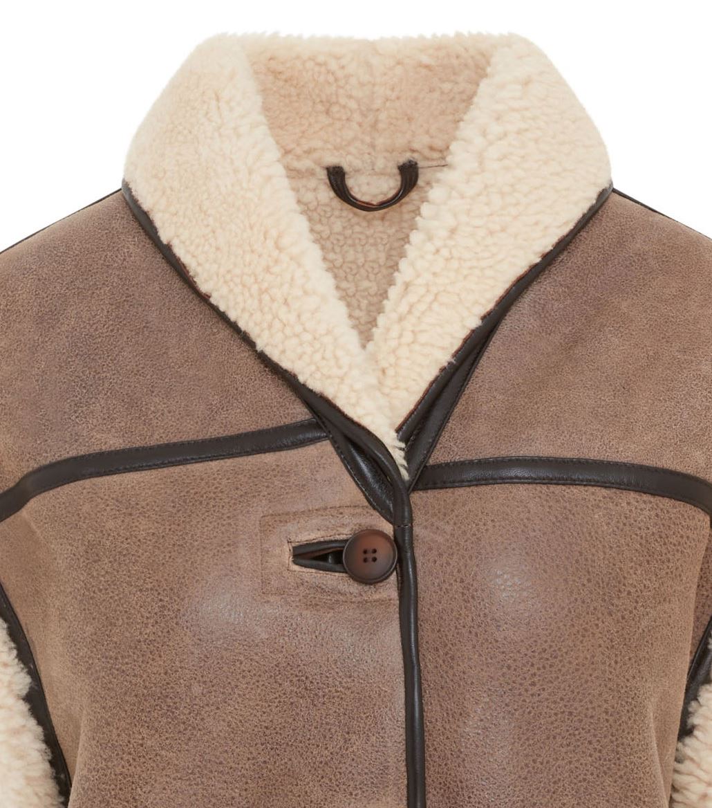 Womens Brown Aviator Shearling Leather Gilet - Chevak