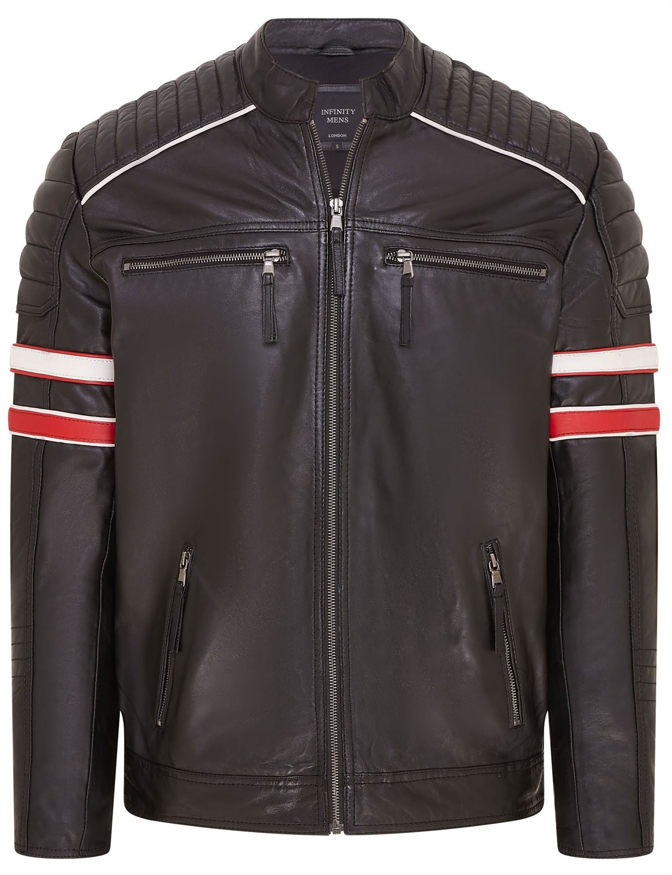 Mens Quilted Leather Biker Racing Jacket- Brevik