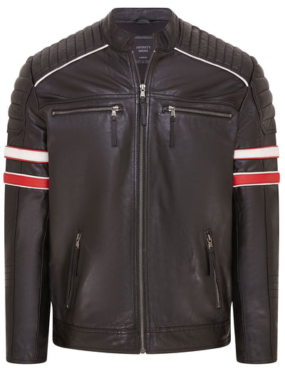 Mens Quilted Leather Biker Racing Jacket- Brevik