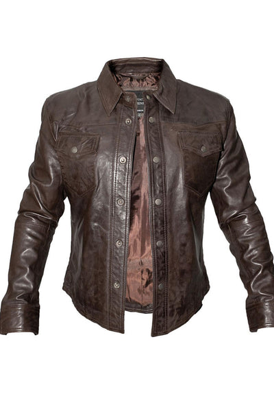 Mens Retro Leather Shirt Jeans Jacket-Beijing