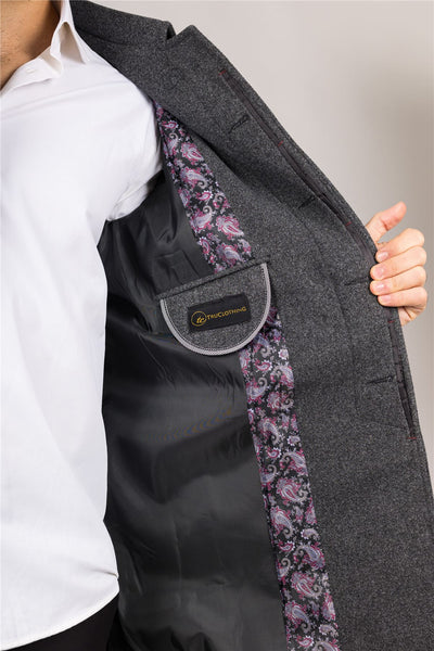Men's Wool Blend Classic Collar Grey Overcoat