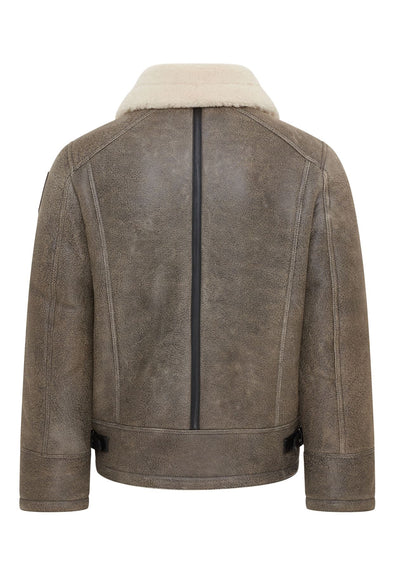 Mens Grey B3 Shearling Bomber Aviator Jacket - Akutan