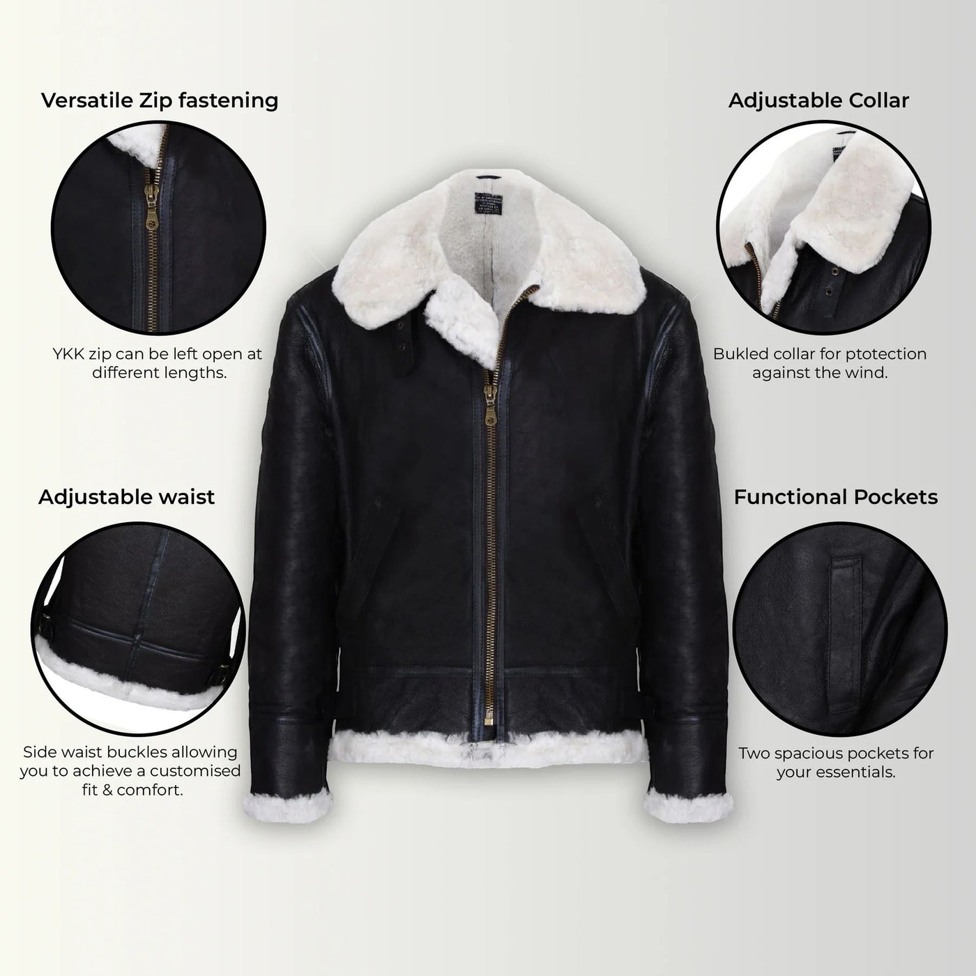 Mens B3 Aviator Real Sheepskin Leather Flying Jacket-Oxford