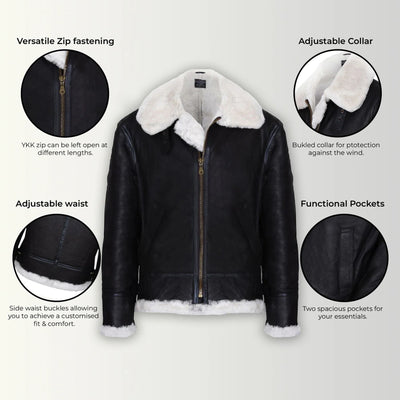 Mens B3 Aviator Real Sheepskin Leather Flying Jacket-Oxford