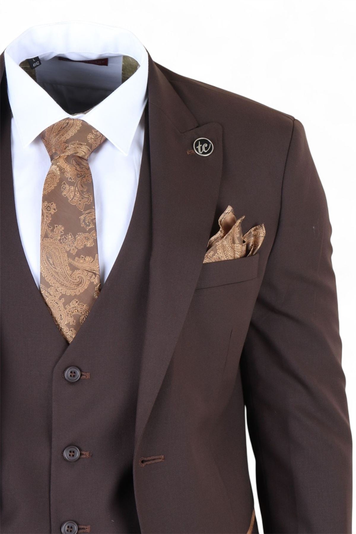Men's 3 Piece Plain Dark Brown Work Formal Suit