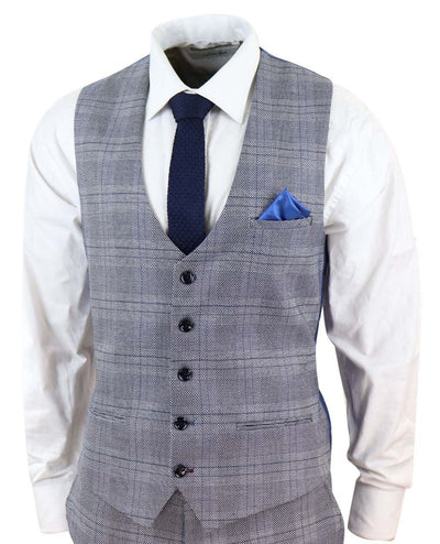 Mens 3 Piece Grey Birdseye Check Classic Suit