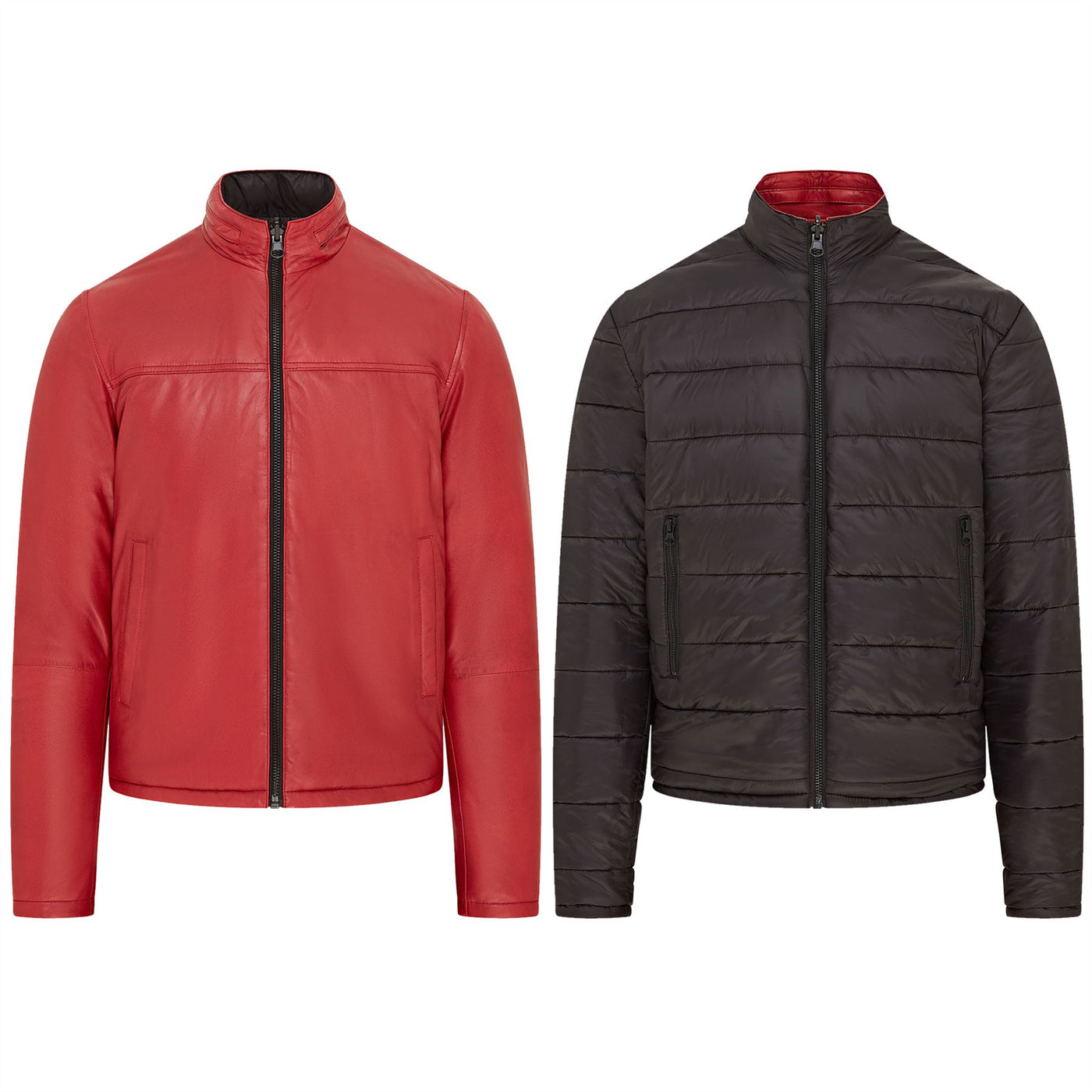 Mens Hooded Reversible Bomber Leather Jacket - Raufoss