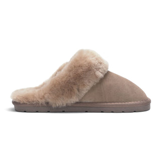 Women's Genuine Sheepskin Taupe Suede Mule Winter Slippers - Luna
