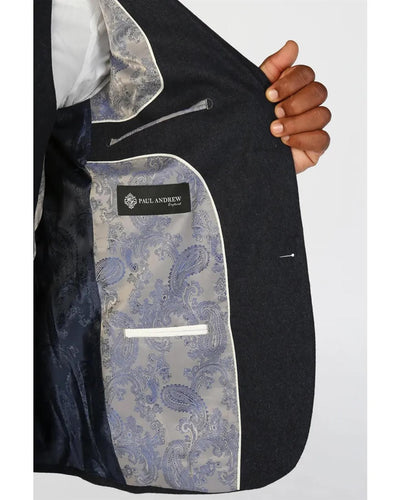 Men's Navy Blue Wool Blend Tweed Formal Blazer