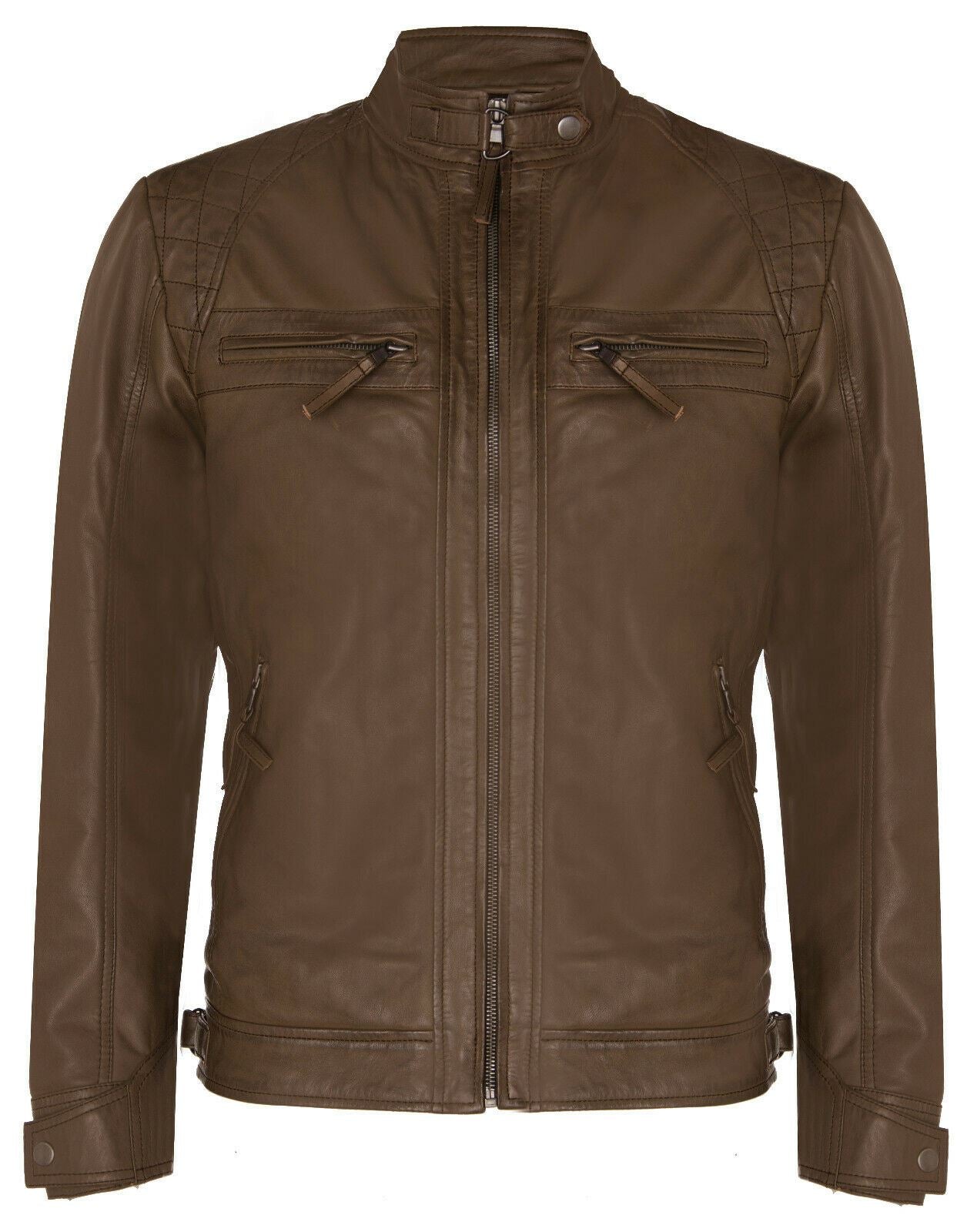 Men's Vintage Leather Quilted Biker Jacket-Monaco