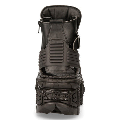 New Rock Black VEGAN Leather Boot Sandals-BIOS106-V3